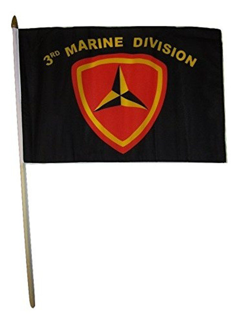 AES 12x18 12"x18" USMC 3rd Division Marines Marine Corps Stick Flag Wood Staff