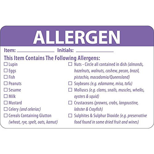 HUBERT Allergen Food Safety Label White with Purple Imprint - 3"L x 2"H