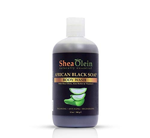 Shea Olein Organic Bath Body Wash Shower Gels -African Black Soap Body Wash W-Shea Olein Aloe  and  Vitamin E 12oz-
