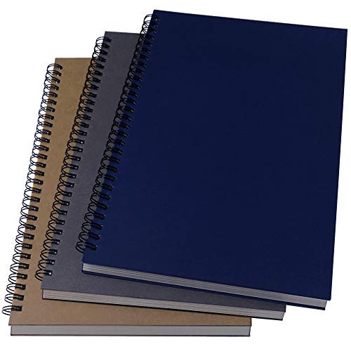 YUREE B5 Spiral Notebook-Spiral Journal Unruled 100gsm Thick Blank Paper  and  Hard Kraft Cover 65 Sheets -130 Pages- 3-Pack 10.5" x 7.2" Brown-Blue-Gray