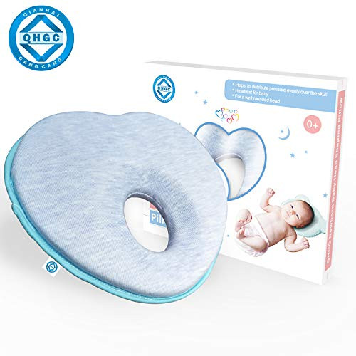 QHGC Newborn Baby Head Shaping Pillow (Memory Foam Cushion) Preventing Baby Flat Head Syndrome (Plagiocephaly)&Neck Support,100% Cotton Breathable Pillow,Best Perfect for 0-16 Months Baby