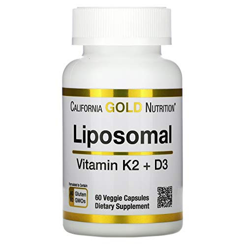 California Gold Nutrition Liposomal Vitamin K2 plus D3 60 Veggie Capsules
