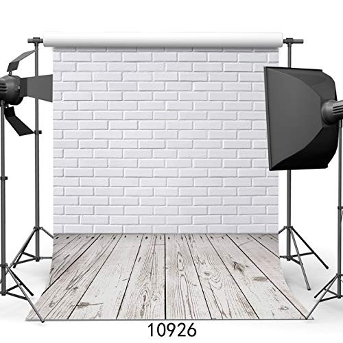 SJOLOON 5x7ft Vinyl Photography Background White Brick Wall Wood with Floor Photo Backdrop Studio Props 10926