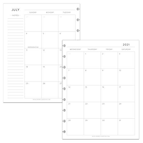 BetterNote July 2021- June 2022 Academic Monthly Calendar for Disc-Bound Planners Fits 9-Disc Happy Planner InkWell 7"x9.25" Classic -Notebook Not Included-