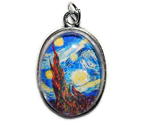 STARRY NIGHT Charm Pendant Silver Pltd GLASS Covered VAN GOGH STARRY NIGHT Charm Pendant Silver Pltd GLASS Covered VAN GOGH