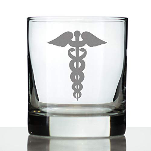 Caduceus Medical Symbol - Whiskey Rocks Glass for Essential Healthcare Workers Doctors Nurses Medical Staff - 10.25 Oz