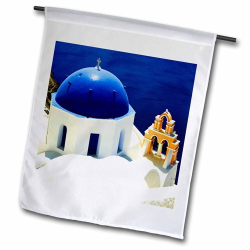 3dRose fl_193525_1 Greece USA Santorini USA Ocean USA Garden Flag, 12 by 18"