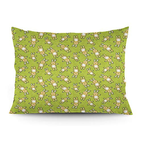 GULTMEE Throw Pillow Cushion Cover Kids Toy Rabbits Pattern on a Green Background with Doodle Carrots Decorative Standard Queen Size Printed Pillowcase 14"x20".