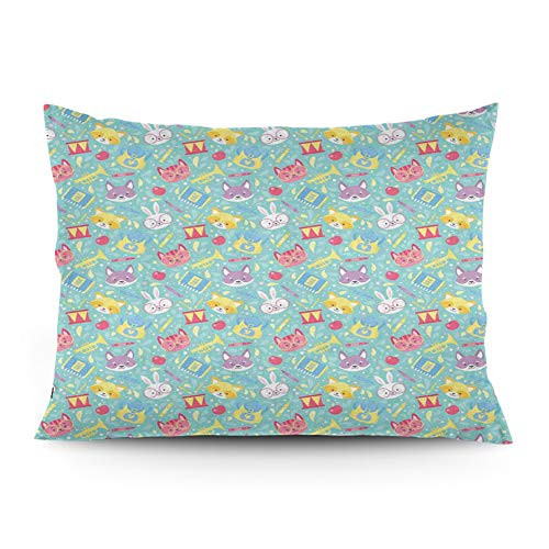 GULTMEE Throw Pillow Cushion Cover Kids Children Kindergarten Concept of Nerdy Rabbits and Musical Instrument Icons Decorative Standard Queen Size Printed Pillowcase 14"x20".