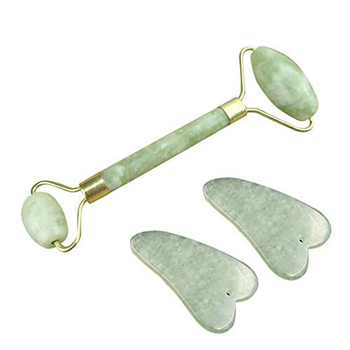 Gua Sha Facial Tools Jade Roller and Gua Sha Set for Face Jade Massager for Body Eye Neck Gua Sha Massager Tool Set Rose Quartz Gua Sha Face Roller and Stone Set for Skin Care -Green-E- Gua Sha Facial Tools Jade Roller and Gua Sha Set for Face Jade Massager for Body Eye Neck Gua Sha Massager Tool Set Rose Quartz Gua Sha Face Roller and Stone Set for Skin Care -Green-E-