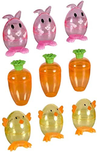 JGT Easter Fillable Eggs Easter Character Plastic Containers -1- Set Of 3 Bunny Carrot Chicken Theme Includes -1- Osterfenstergel Haftet Party Favors ~ 4 Piece Bundle