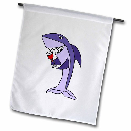 3dRose fl_216364_1 Funny Shark Drinking Glass of Red Wine Garden Flag, 12 by 18"