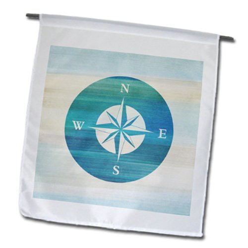 3dRose fl_152107_1 Aqua Nautical Compass Beach Theme Art Garden Flag, 12 by 18-Inch