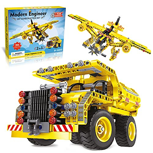 Dlordy STEM Toys Building Sets for Boys 8-12 Construction Engineering Kit Builds Dump Truck or Airplane -2in1- Building Toys Set for Kids - Best Gift for Kids Age 6 7 8 9 10 11 12 plus Years Old-361pcs-