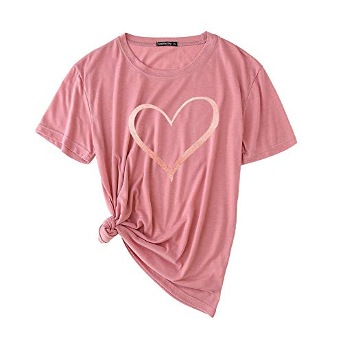 AOKASII Womens Short Sleeve TopsWomens Loose T-Shirts Valentine's Day Short Sleeves O-Neck Blouses Tops Rose Gold AOKASII Womens Short Sleeve TopsWomens Loose T-Shirts Valentine's Day Short Sleeves O-Neck Blouses Tops Rose Gold