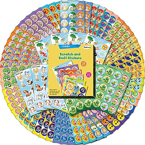 HORIECHALY Scratch and Sniff Stickers 100 Sheets with 25 Different Scents Best Choice for Kids  and  Teachers  and  Parents as Reward Stickers Gift Party Favor Goodie. Awesome Smelly Stickers.
