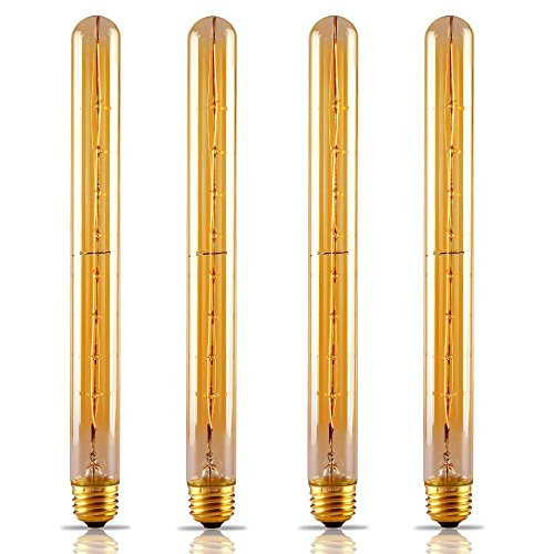 CTKcom T10/T300 40W Vintage Edison Bulb E26 E27 Medium Base(4 Pack)- Tubular Bulb Nostalgic Tungsten Filament Incandescent Antique Bulb Golden Tinted Glass for Industrial Wall Sconce Pendant Lighting