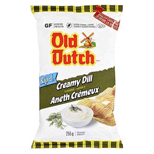 Old Dutch Creamy Dill Flavoured Rip-l Potato Chips 255g-9 oz. -Imported from Canada-