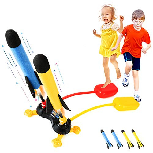 Ossier Jump Rocket Launcher Toy Jump Rocket Set with 6 Pcs Foam Rockets Shoots Up to 100 Feet Toy Rocket Launchers for Kids Outdoor Rocket Toy Gift for Boys and Girls