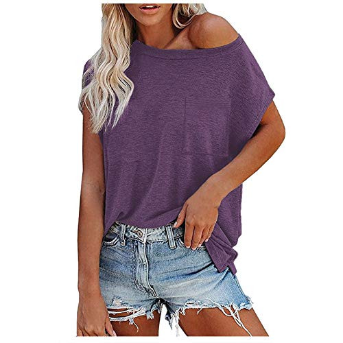 OutTop Women Short Sleeve Shirts Summer Casual Solid Crewneck Tunic Tops Loose Fit Comfy Lightweight Blouse Tees Tshirt -Purple L- OutTop Women Short Sleeve Shirts Summer Casual Solid Crewneck Tunic Tops Loose Fit Comfy Lightweight Blouse Tees Tshirt -Purple L-