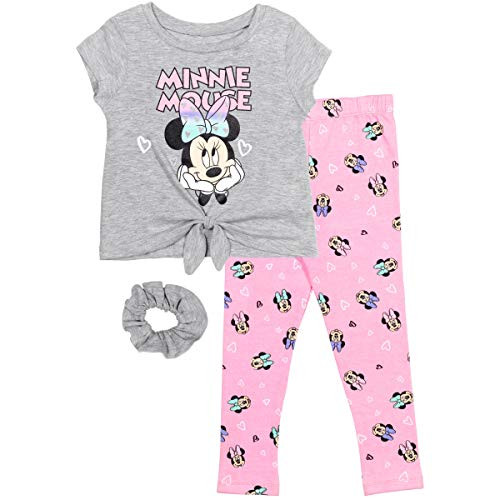 Disney Minnie Mouse Big Girls T-Shirt  and  Legging Set with Scrunchy 10-12 Pink-Gray