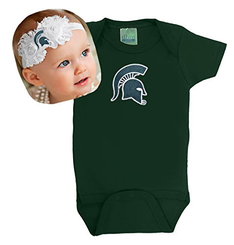 Future Tailgater Michigan State Spartans Baby Onesie and Shabby Flower Headband Set -12 Months- 14"-