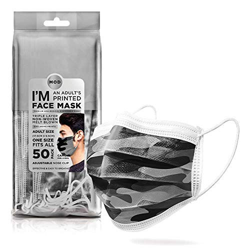 MOD 50 Count Camo Disposable Face Mask  Patterned Disposable Face Mask 3 Layer