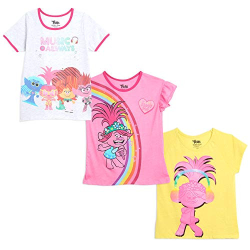 DreamWorks Trolls Poppy Big Girls 3 Pack Short Sleeve T-Shirt Pink-Yellow-White 7-8