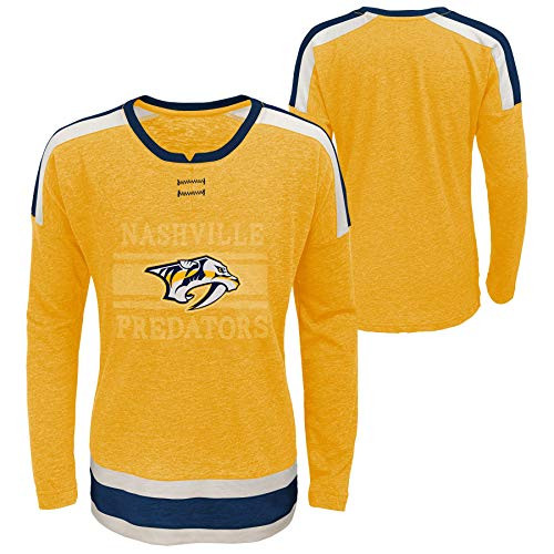 Outerstuff NHL Youth Girls -7-16- Celly Long Sleeve Hyper Slub Tee Nashville Predators Gold Large -14- Outerstuff NHL Youth Girls -7-16- Celly Long Sleeve Hyper Slub Tee Nashville Predators Gold Large -14-