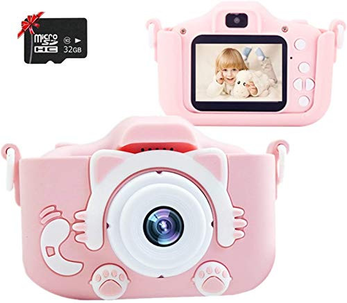 Kids Camera for Girls Aged 3 4 5 6 7 8 Years Old 2 inch IPS Screen 1080P HD Kids Digital Video Camera for Children Toddler Birthday Toy Gift 32GB SD Card Pink
