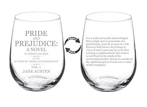 Wine Glass Goblet 2 Sided Pride And Prejudice Literature -17 oz Stemless-