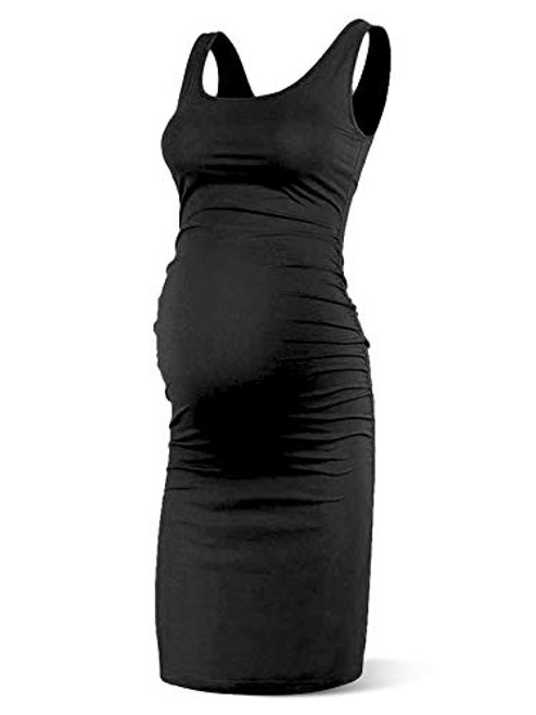 Rnxrbb Women Summer Sleeveless Maternity Dress Pregnancy Tank Scoop Neck Mama Clothes Casual Bodycon ClothingBlack M