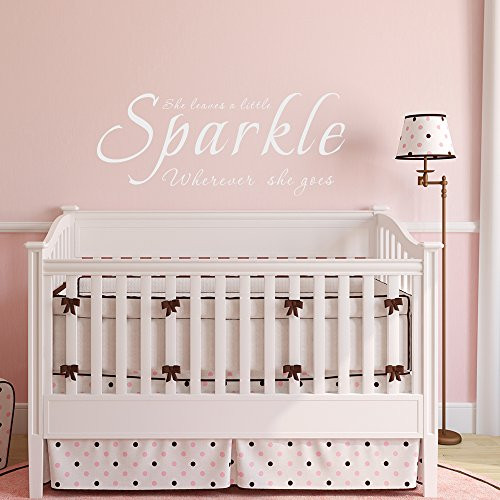 She Leaves Sparkle Wherever She Goes - Nursery Vinyl Quotes Baby Girls Wall Decal Sayings Words -34x14" White-