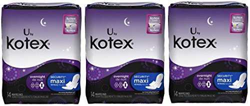 U by Kotex Security Maxi Pads Overnight with Wings 14 Count -Pack of 3- Total 42 Pads
