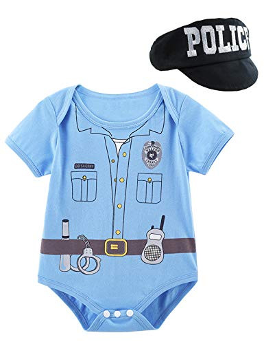 COSLAND Baby Halloween Costume Police Infant Boy Outfit Bodysuit with Hat 12-18 Months