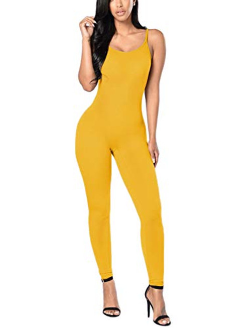 Amilia Womens Spaghetti Strap Bodycon Tank One Piece Jumpsuits Rompers Playsuit -Ginger L-
