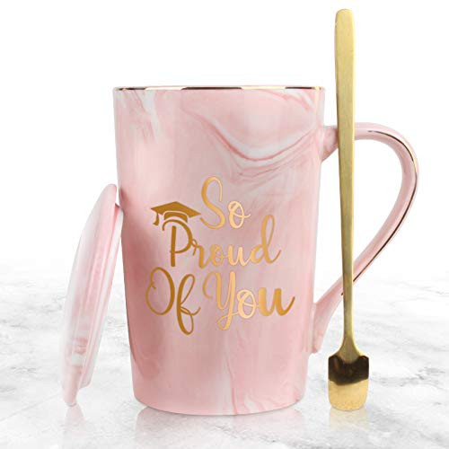 WHATCHA So Proud of You Coffee Mug Tea Cup- Masters Bachelors College High School Graduation Gifts for Her Women - 14oz Gold Pink Ceramic