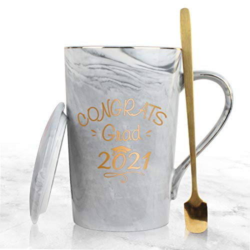 WHATCHA Congrats Grad 2021 Coffee Mug Tea Cup- Masters Bachelors College High School Graduation Gifts for Him Men - 14oz Gold Grey Ceramic