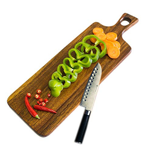 Long Cutting Board Wood Cheese Board Acacia wood 17x5.8 inches Serving Board Serving Trays Bread Board Cheese Board with Handles for Pizza Peel-Long-