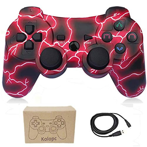 Wireless Controllers for PS3 Playstation 3 Dual Shock, Bluetooth Remote Joystick Gamepad for Six-axis with Charging Cable,Pack of 1 (Red Flash)