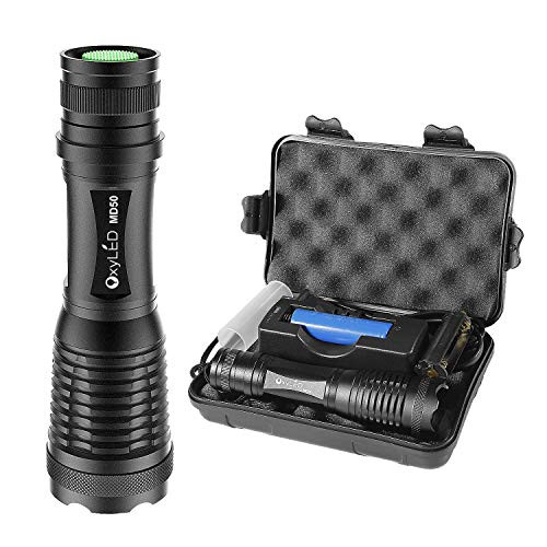 [Rechargeable] LED Tactical Flashlight, OxyLED Super Bright 900 Lumens CREE T6 LED Torch, 18650 Battery Included, IPX-6 Water Resistant, Zoomable, 5 Light Modes for Camping Hiking and Emergency Use