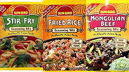 Sunbird Seasoning Mix Variety Bundle 0.74-1 oz -Pack of 6- includes 2-Packets Fried Rice plus 2-Packets Stir Fry plus 2-Packets Mongolian Beef Sunbird Seasoning Mix Variety Bundle 0.74-1 oz -Pack of 6- includes 2-Packets Fried Rice plus 2-Packets Stir Fry plus 2-Packets Mongolian Beef