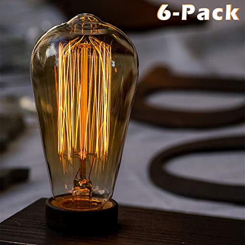 Edison Light Bulbs 60 Watt, ST64 Amber Warm 2000K Vintage Incandescent Light Bulb, Dimmable E26 Base Decorative Squirrel Cage Bulb for Wall Sconce Chandelier Retro Fixture 6-Pack