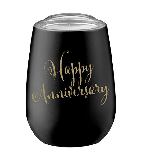 10 oz Insulated Wine Tumbler with Clear lid (Black) - Stemless Stainless Steel Beer Drink Goblet Glass - Double Wall Vacuum Metal Thermal Unbreakable Anniversary Coffee Mug for Office Travel