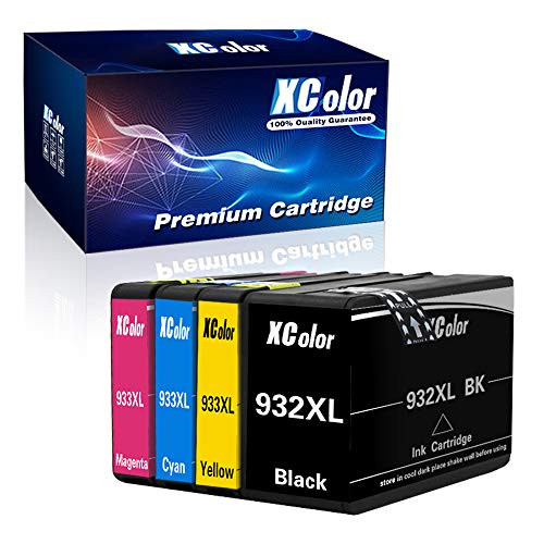 XColor Compatible Ink Cartridge Replacement for HP 932XL 933XL 932 933 XL (Black Cyan Magenta Yellow, 4-Pack)
