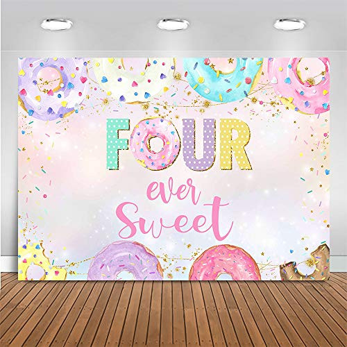 Mocsicka 4th Donut Birthday Backdrop Four Ever Sweet Donut Birthday Party Decoration Background Toddler Girl 4th Birthday Party Banner Supplies -7x5ft -82x60 inch-- Mocsicka 4th Donut Birthday Backdrop Four Ever Sweet Donut Birthday Party Decoration Background Toddler Girl 4th Birthday Party Banner Supplies -7x5ft -82x60 inch--