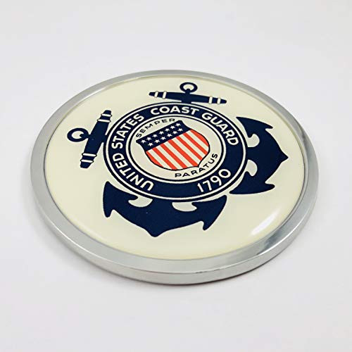 BestLicensePlateFrames United States Coast Guard 3D Domed CAR Emblem Badge Sticker Chrome Metal Round Bezel -b-