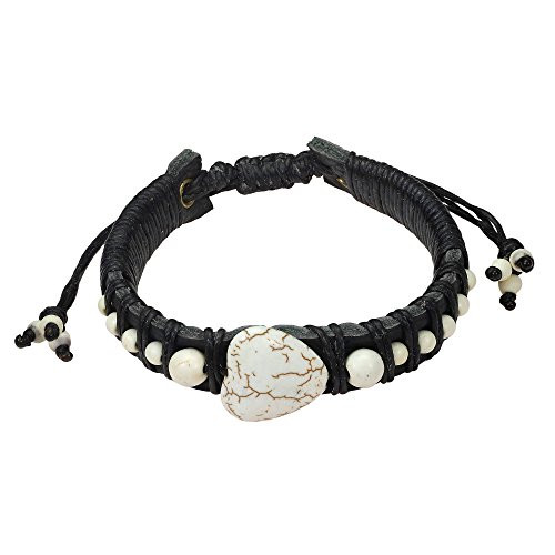 AeraVida Enchanted Heart Reconstructed White Howlite Leather Adjustable Wrist Pull Bracelet