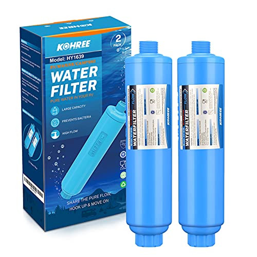 Kohree RV Marine Inline Water Filter NSF Certified 20 Microns Garden Camping Water Hose KDF Filter Accessories for Boat RV Camper Gardening Planting Trailer Motorhome-2 Packs