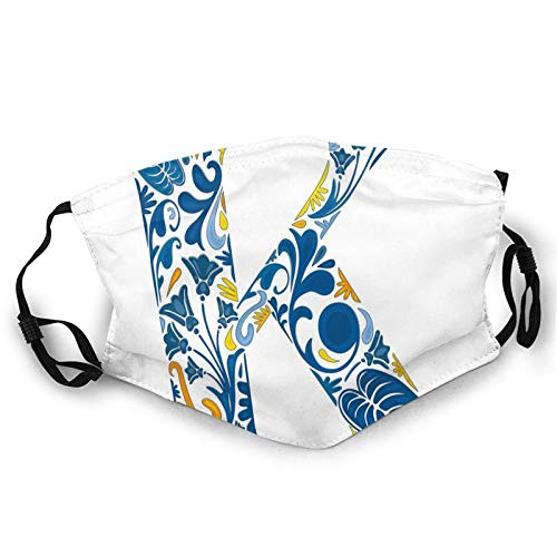 Fashion Comfortable Windproof mask?Abstract Artistic Leaves And Blooms And Capital Initial K Ornate Alphabet?Printed Facial decorations for all adult